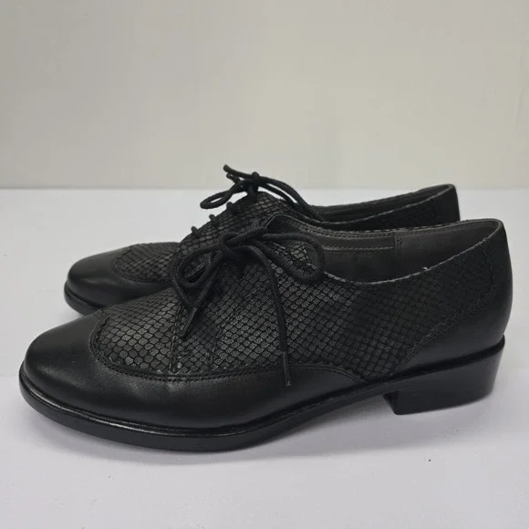 Aerosoles Accomplishment Black Leather Snakeskin Embossed Oxford Shoes 8.5M - Picture 3 of 6